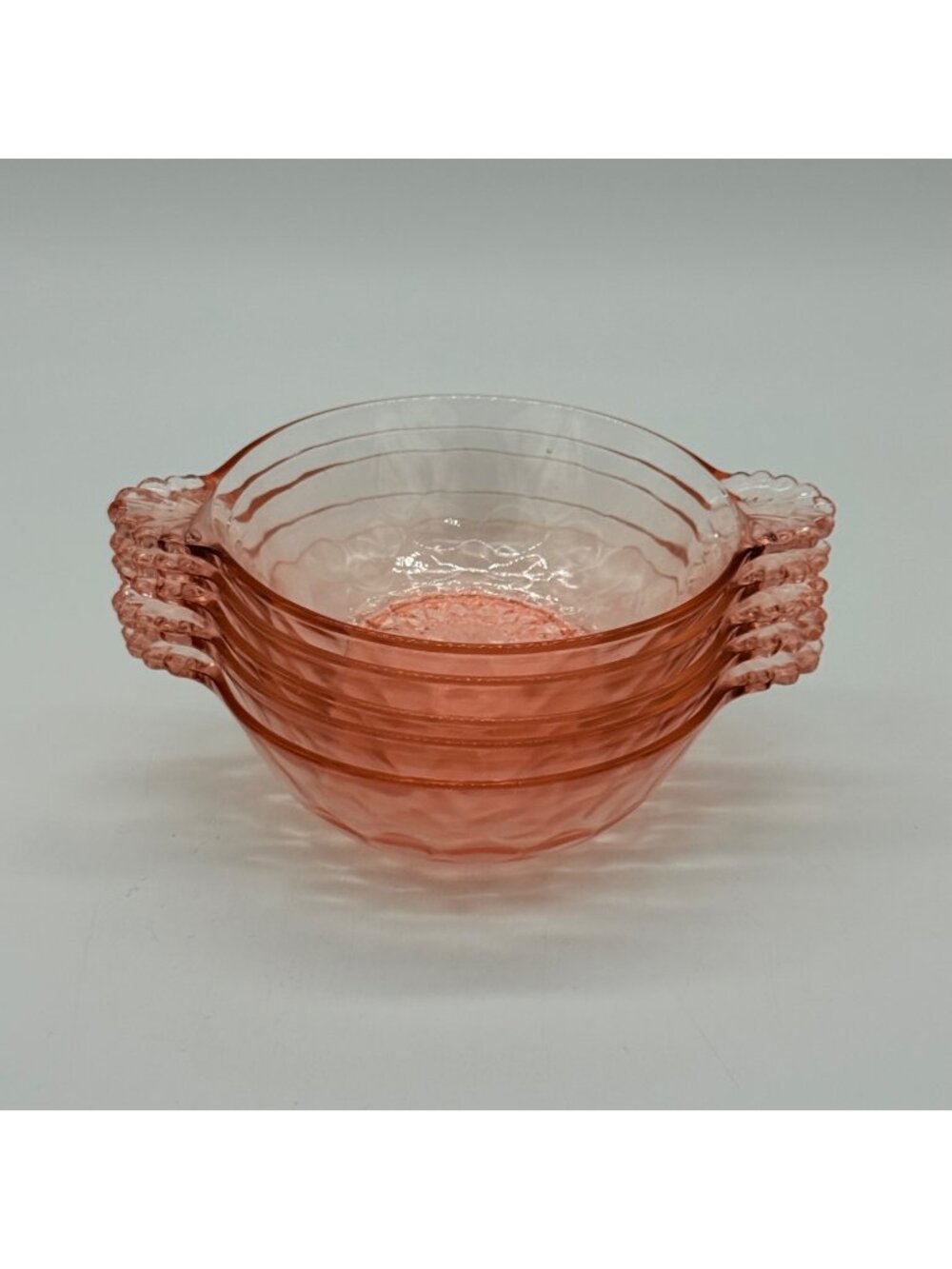 Vintage Pink Depression Glass Bowls Set Of 5 Diamond Optic Pattern Anchor Hockin